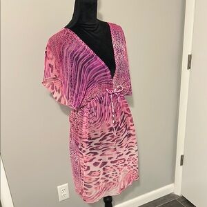 ELAN Beach Pink and Black Plunge Neck line Swim Cover Up